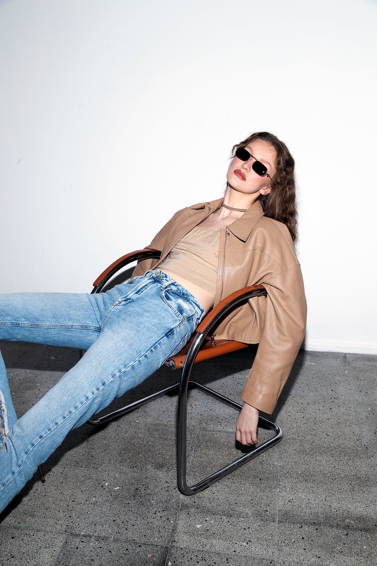 Stella | Camel Oversized Gömlek Deri Ceket