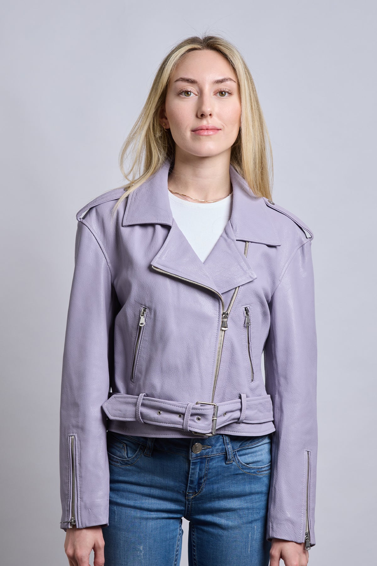 Biker | Lila Apoletli Deri Ceket