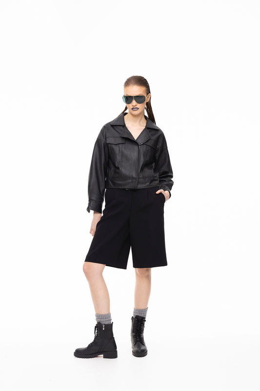 Ken | Dokulu Oversized Deri Ceket