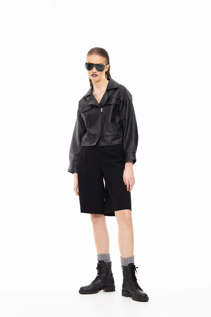 Ken | Dokulu Oversized Deri Ceket