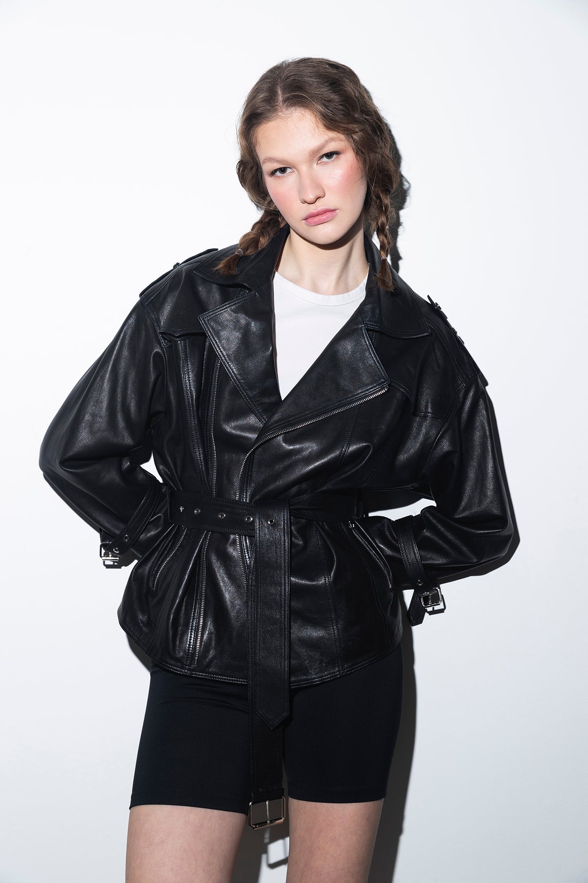 Kai | Siyah Oversized Biker Deri Ceket