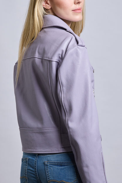 Biker | Lila Apoletli Deri Ceket