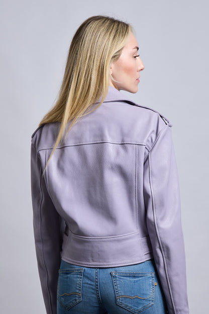 Biker | Lila Apoletli Deri Ceket