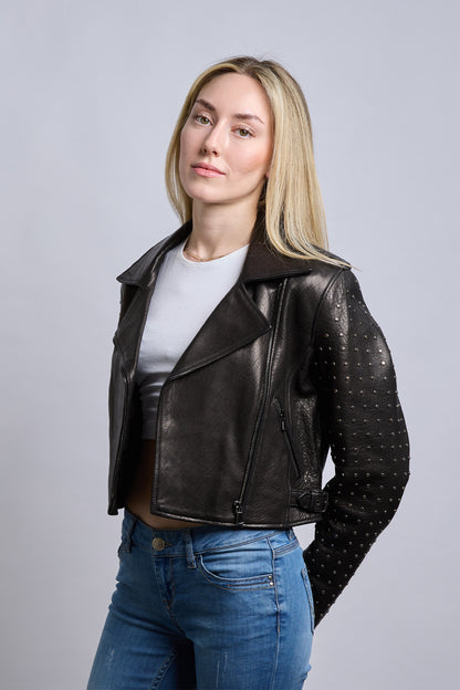 Royal Star | Siyah Biker Deri Ceket