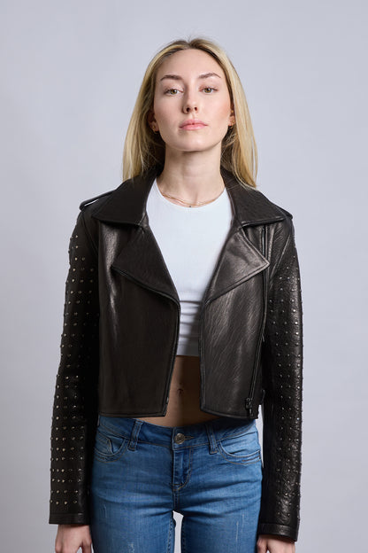 Royal Star | Siyah Biker Deri Ceket