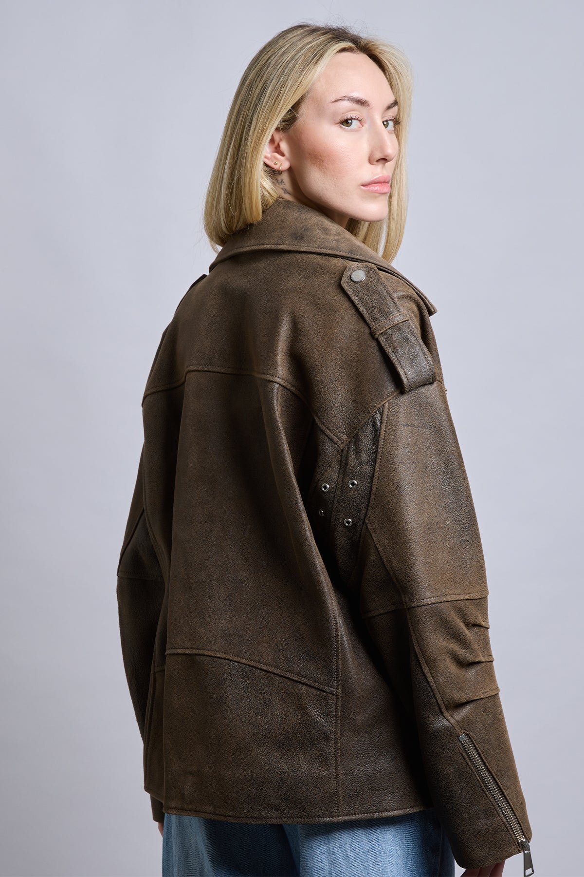Kenny | Oversized Motorcu Deri Ceket