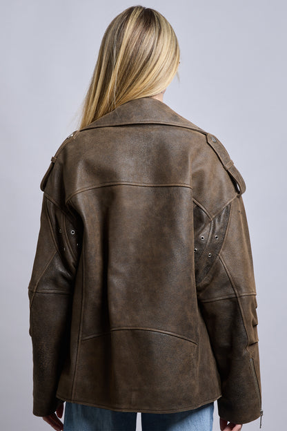 Kenny | Oversized Motorcu Deri Ceket