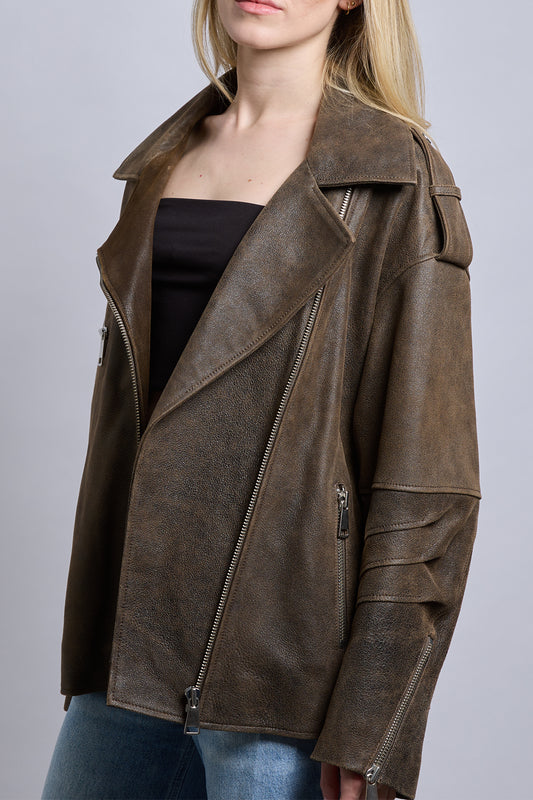Kenny | Oversized Motorcu Deri Ceket