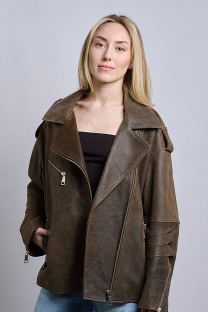 Kenny | Oversized Motorcu Deri Ceket