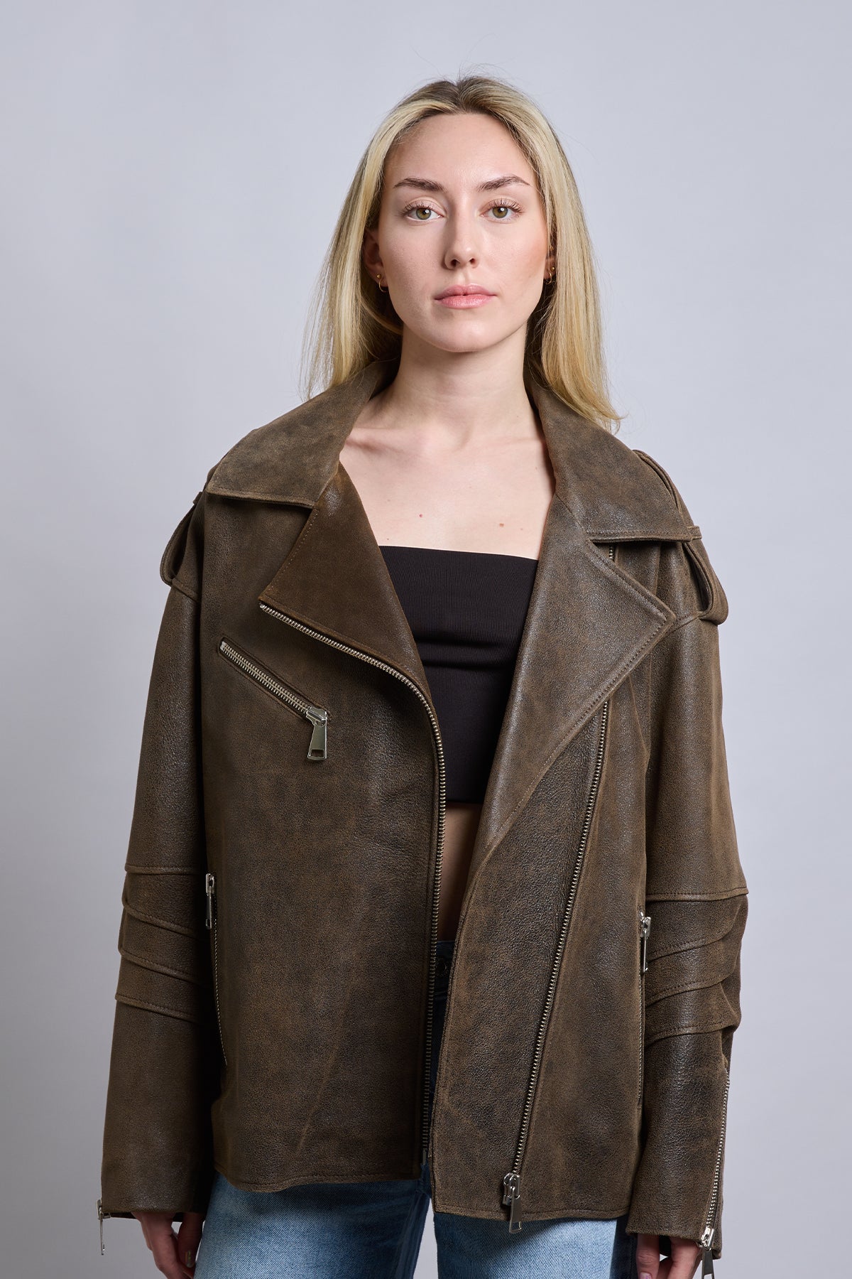 Kenny | Oversized Motorcu Deri Ceket