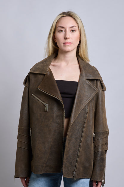 Kenny | Oversized Motorcu Deri Ceket